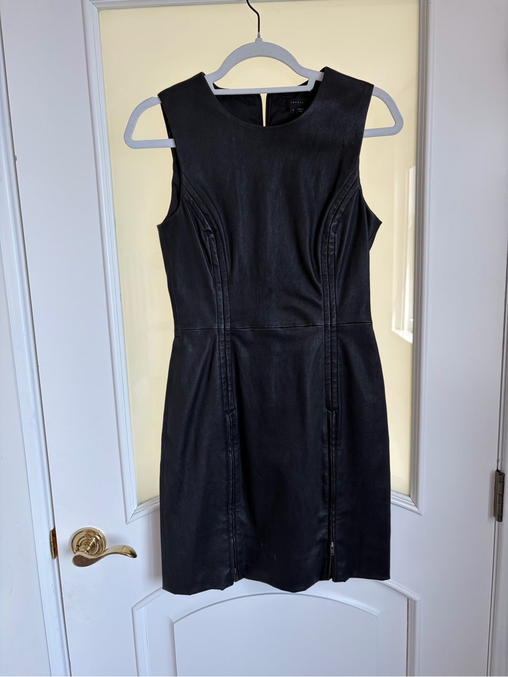 Theory Black Faux Leather Sleeveless Sheath Dress